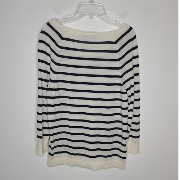 Ann Taylor Loft cream blue merino blend boatneck long sleeve sweater - medium - Picture 4 of 5